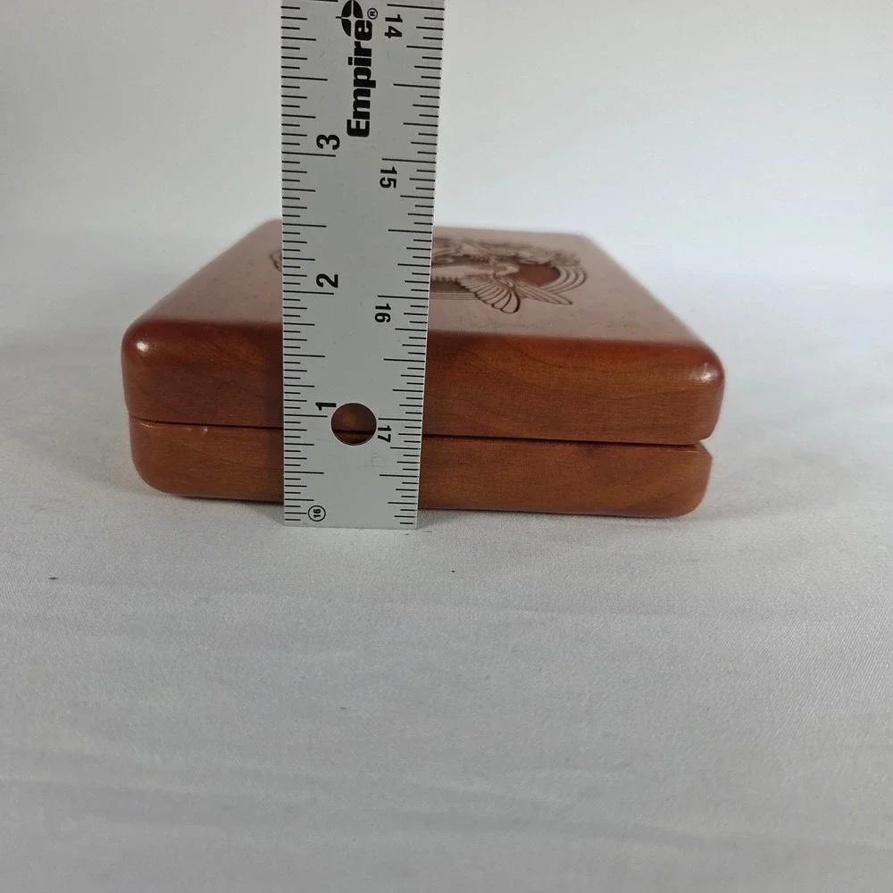 Corporate Custom Products Wooden Hummingbird Jewelry Valet Box Burgundy Velvet
